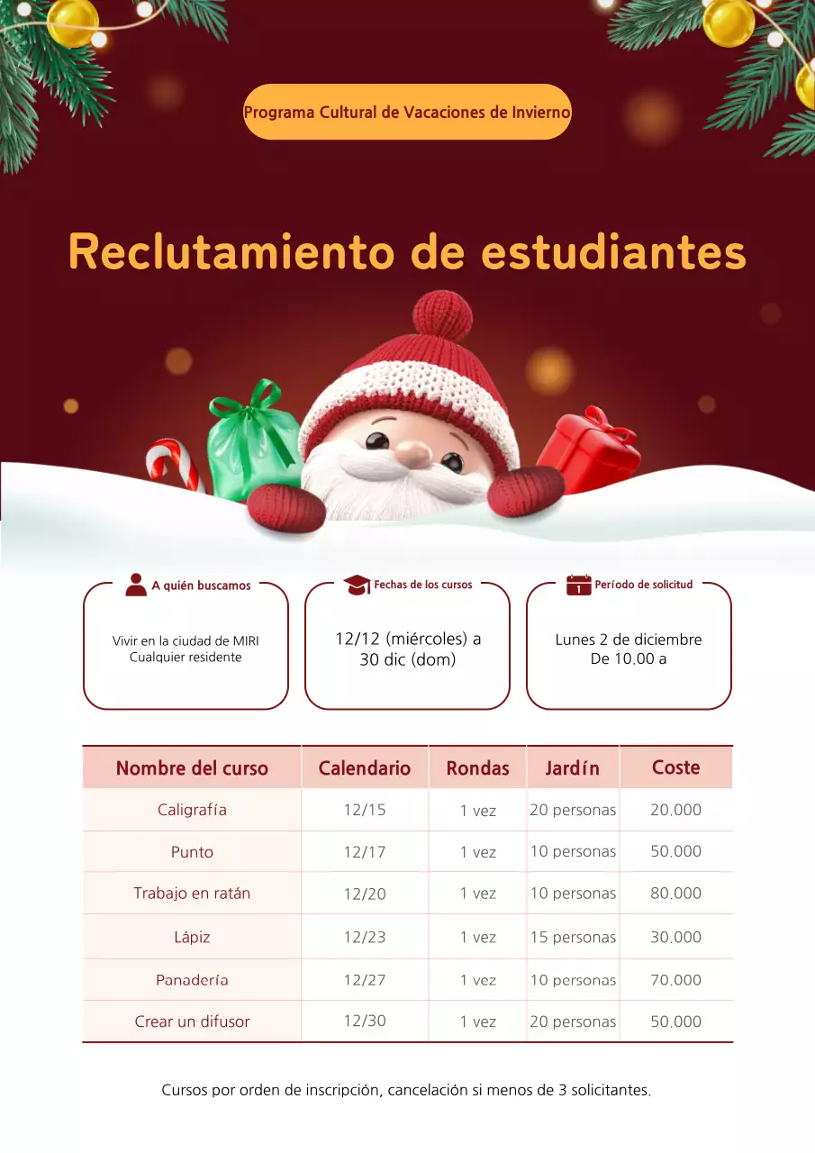 Reclutamiento para las vacaciones de invierno