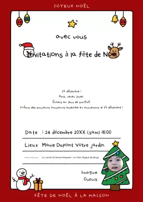 Invitation de Noël rouge et mignonne