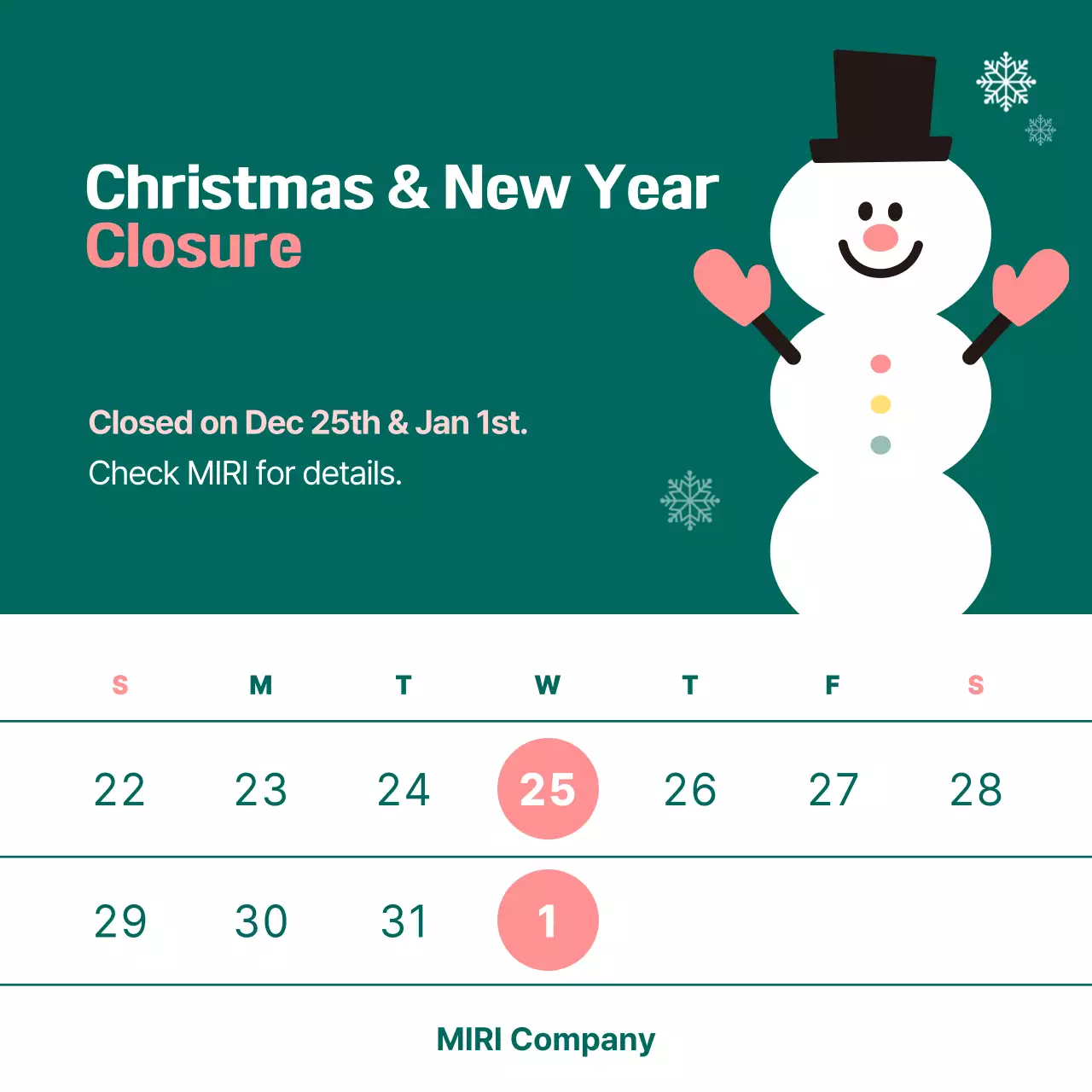 Green Simple Holiday Notice Social Media Post