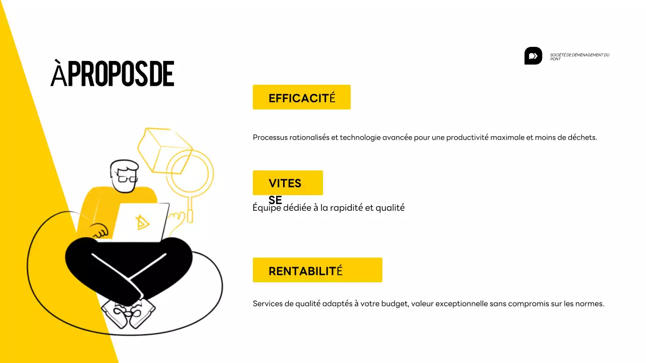 Présentation du service de déménagement jaune et blanc