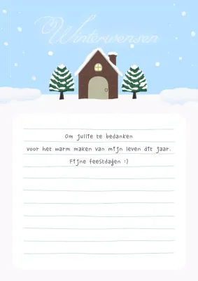 Schattige winterpostkaart in lichtblauw