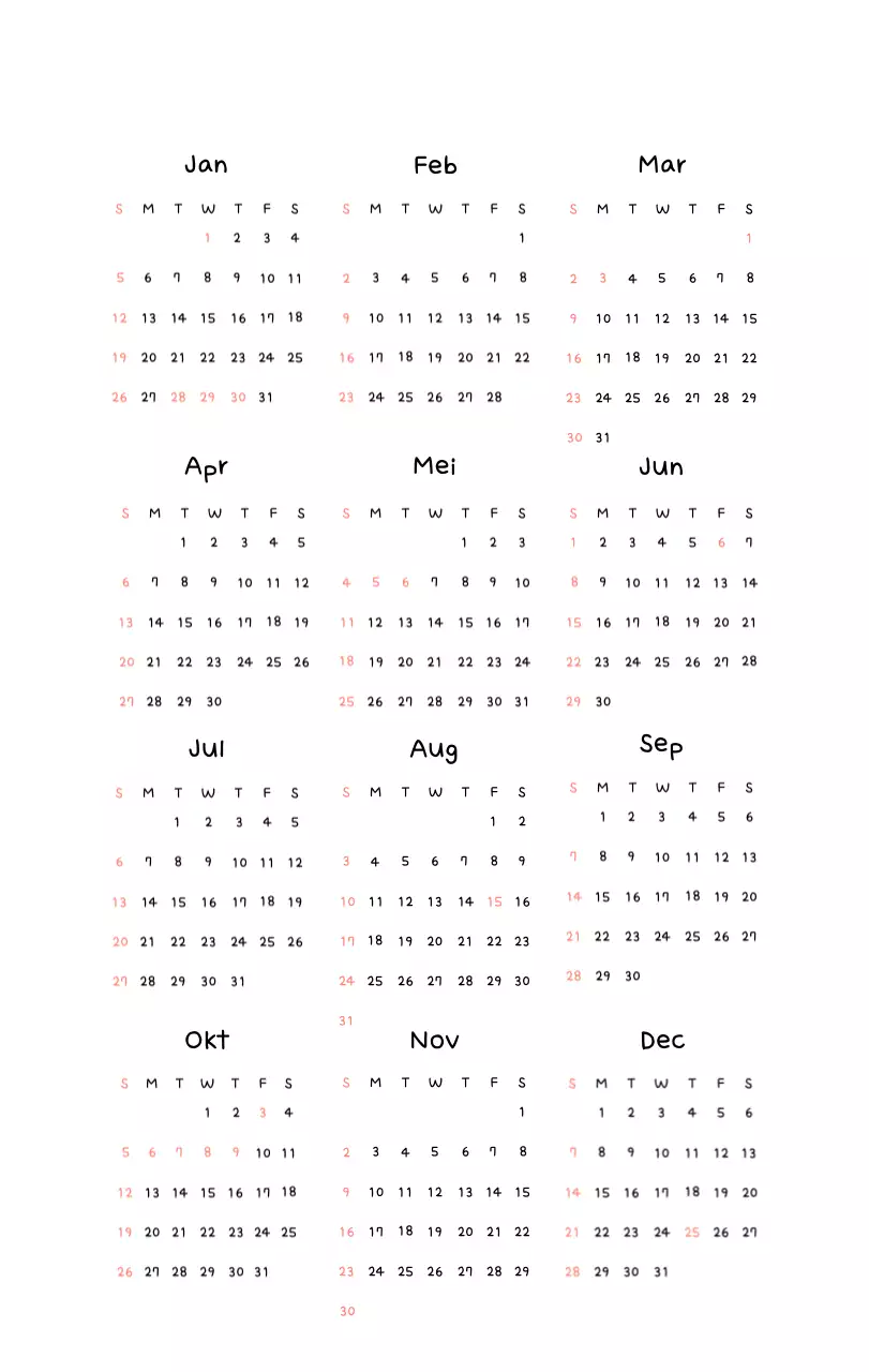 Schattige nieuwjaarskalender