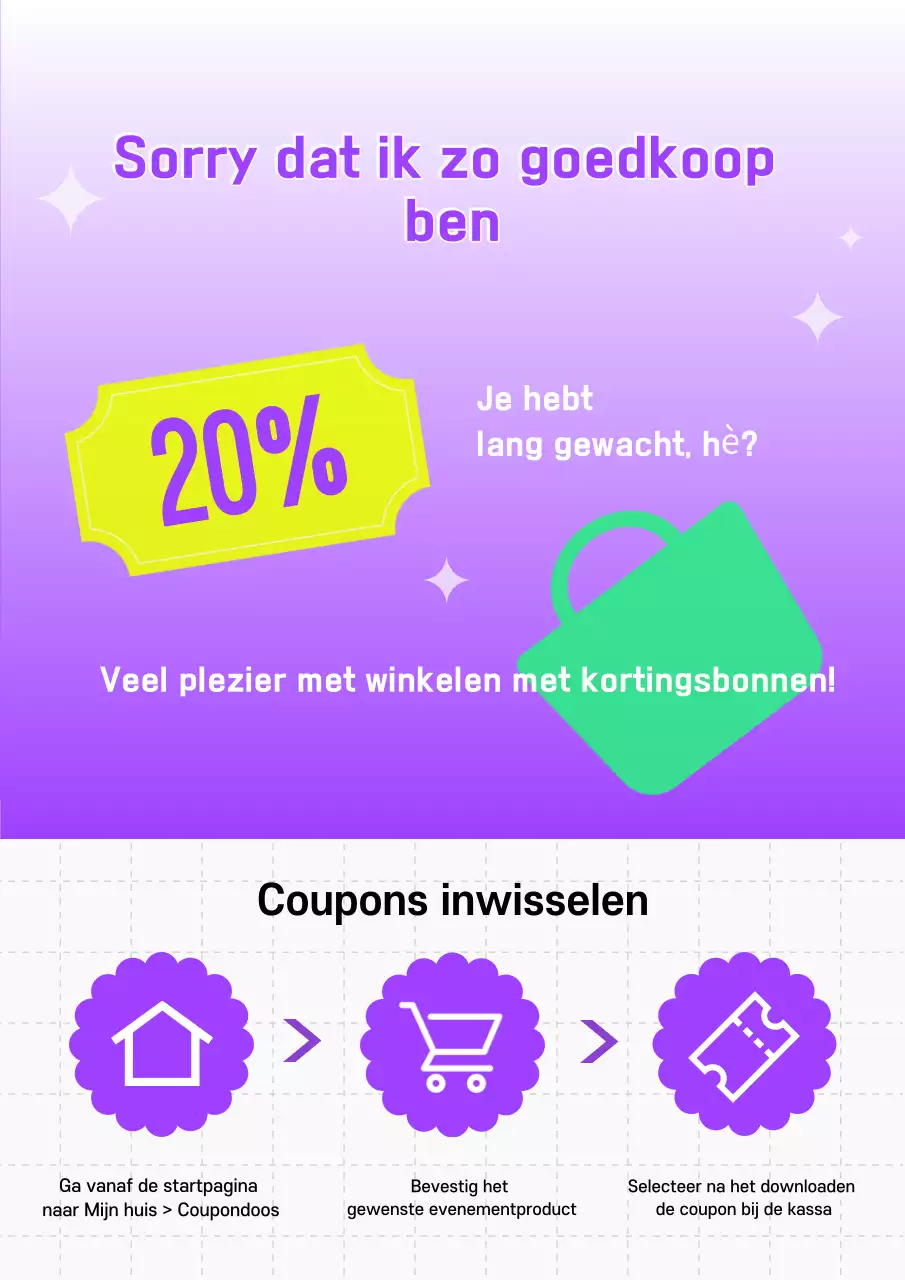 Promoot coupons in een gele en paarse stijl