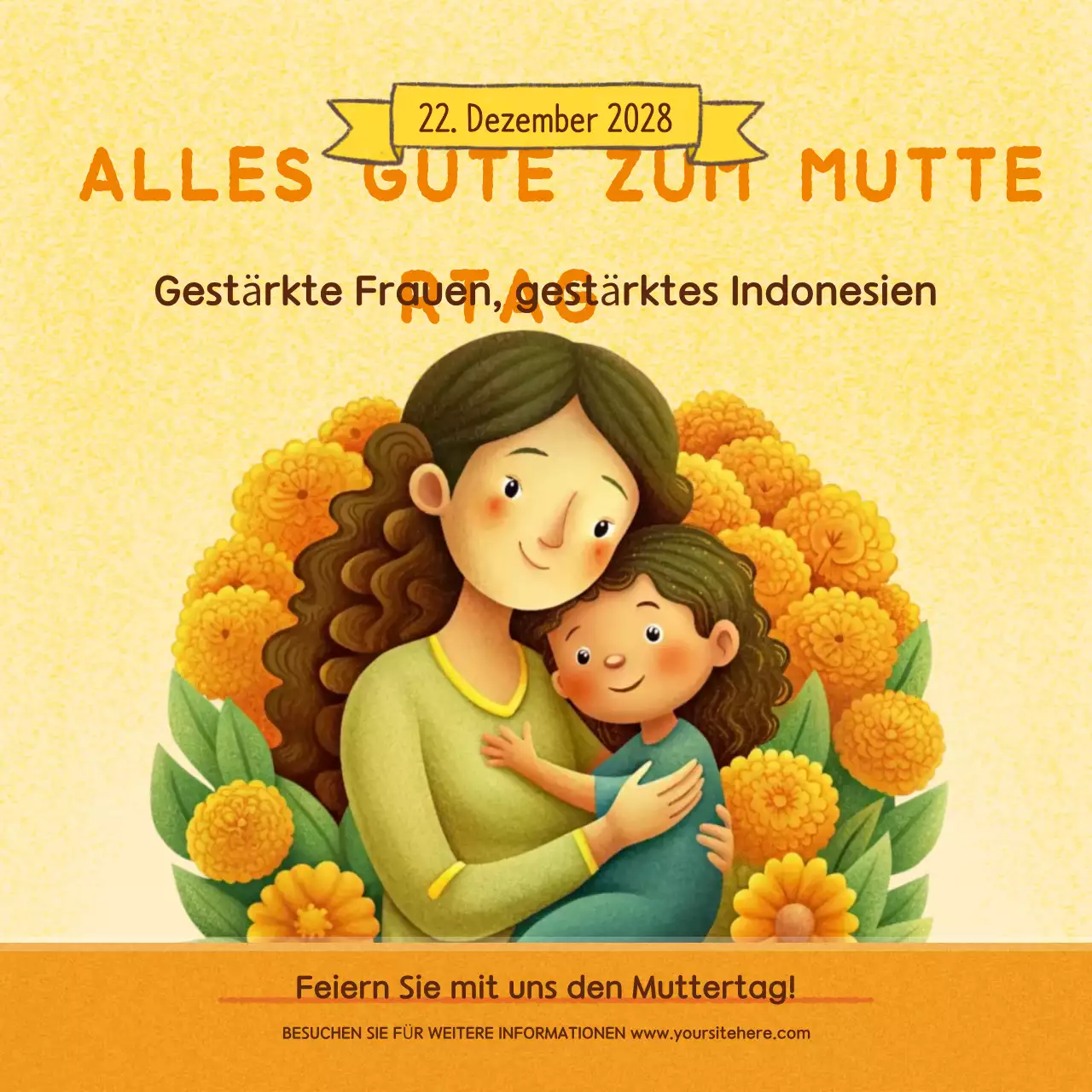 Einladung zum Muttertag mit gelben Blumen