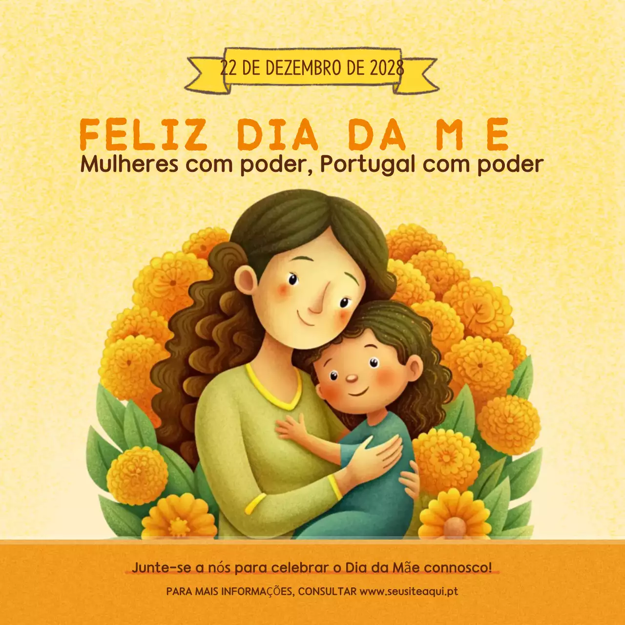 anúncio floral amarelo para o Dia da Mãe