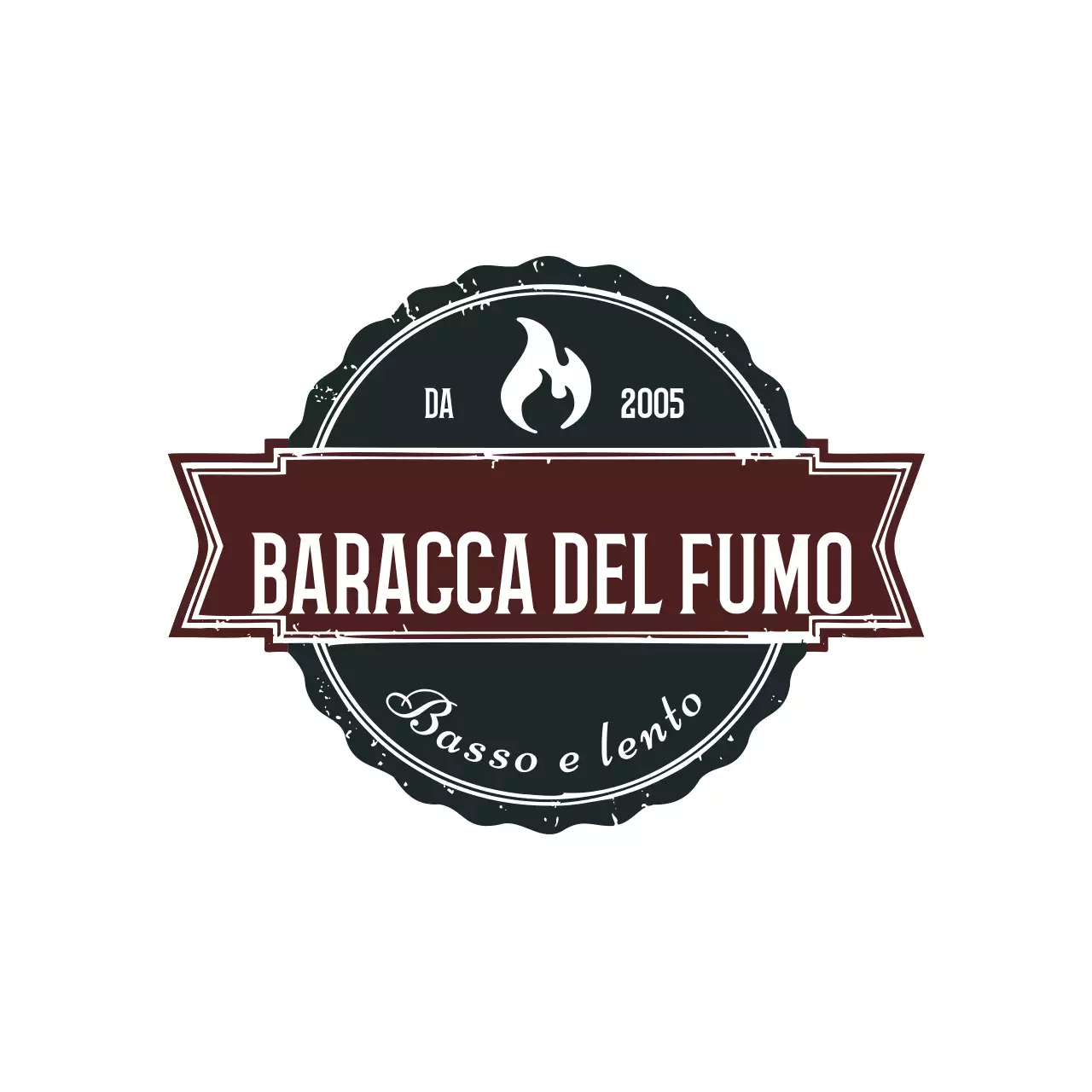 logo emblema della baracca del fumo vintage maroon