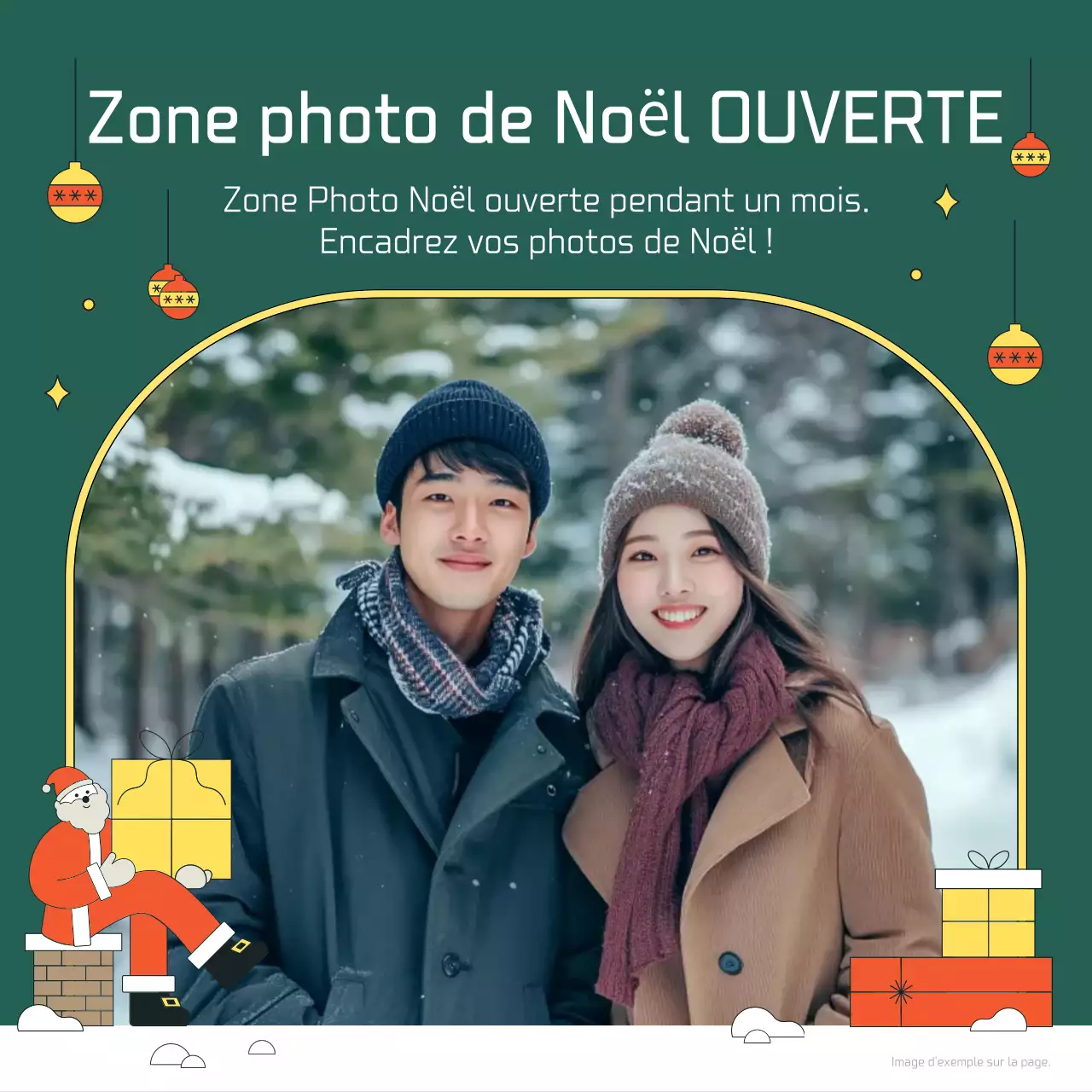 Promouvoir le portrait de famille d'un couple kitsch en rouge et jaune