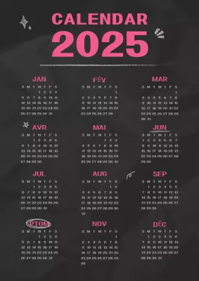 Calendrier kitsch dessiné à la main en rose vif et noir