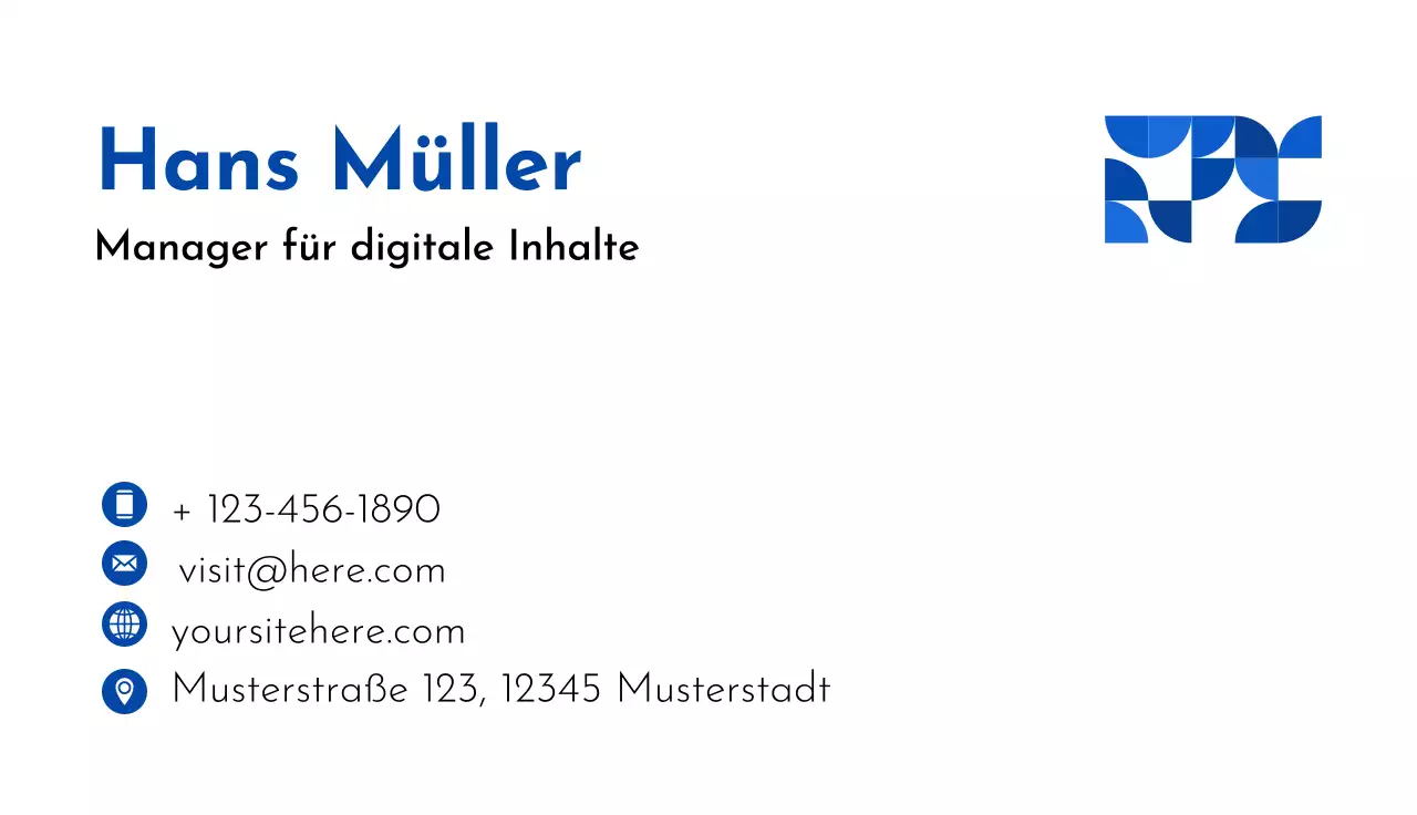 blau-weiße moderne Visitenkarte Digital Content Manager