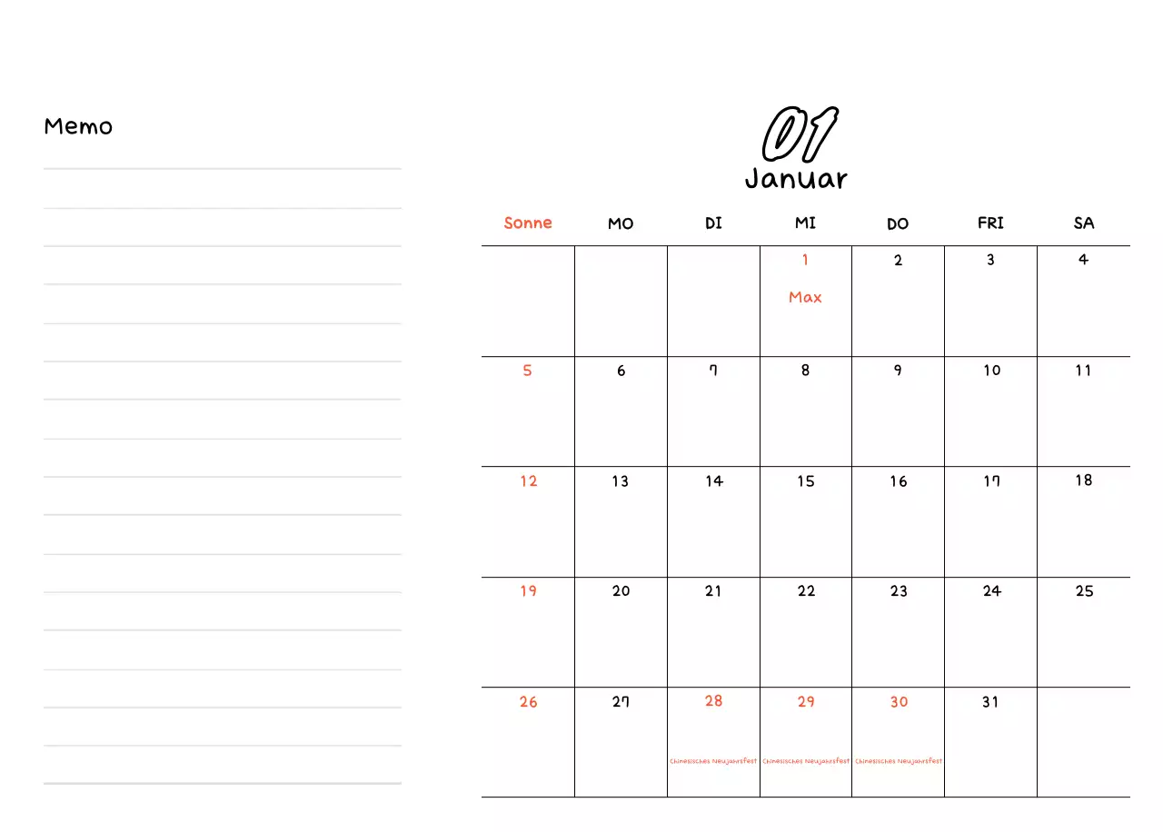 Weißes und hübsches Neujahrstagebuch