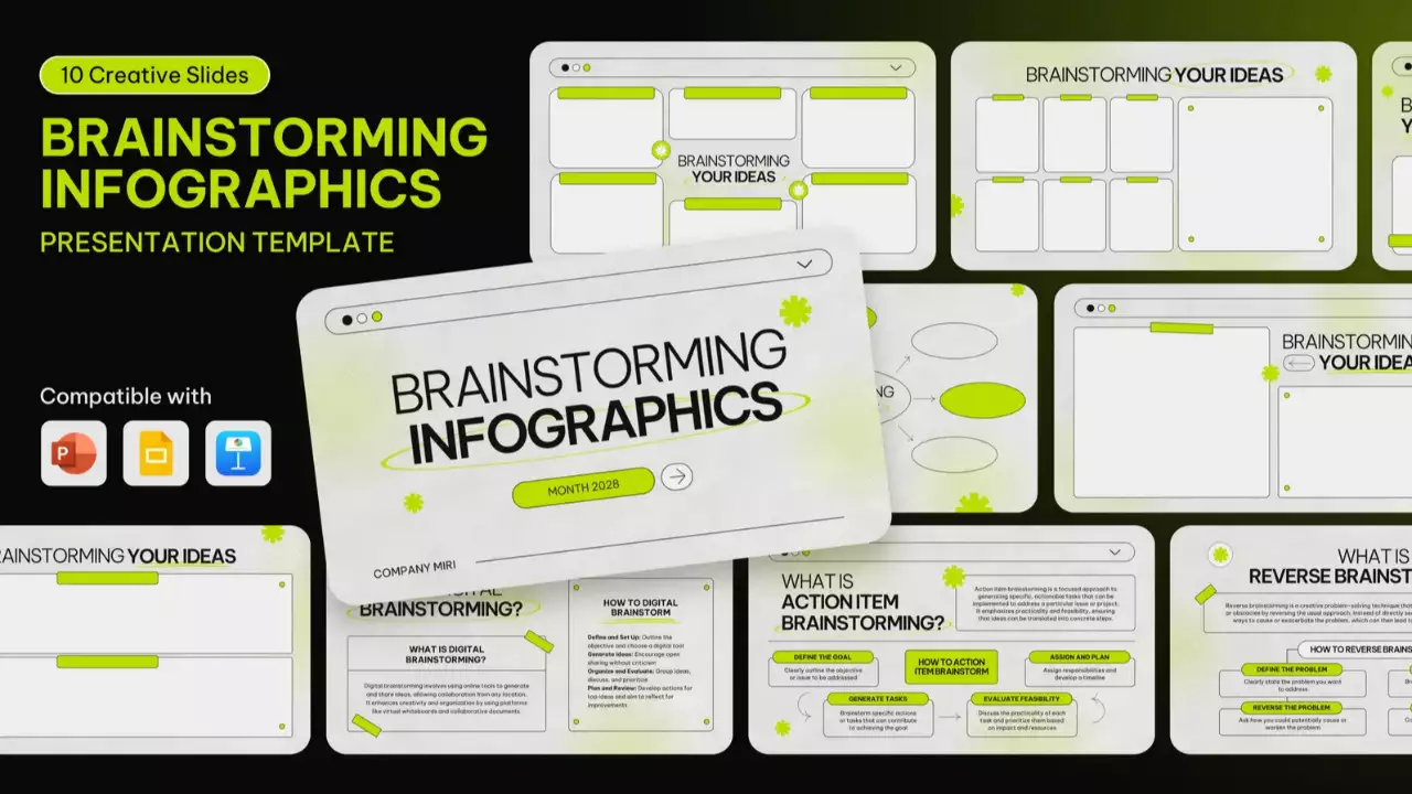 Apresentação da infografia de brainstorming verde e cinzento