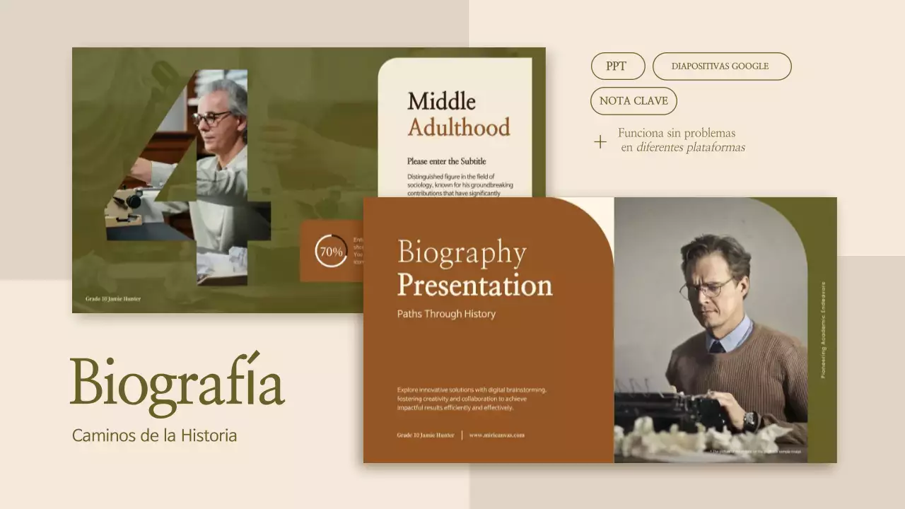 biografía clásica beige para anuncio escolar