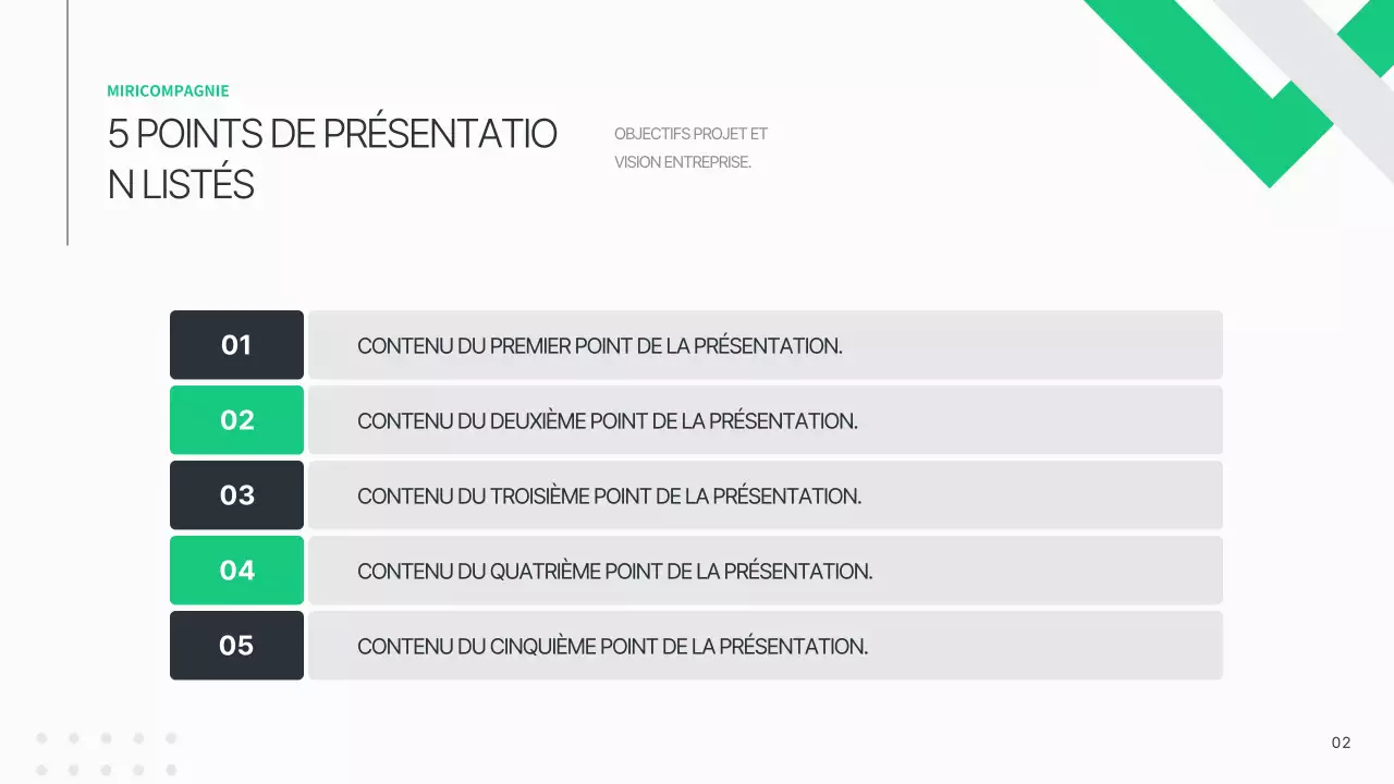 Un plan d'affaires simple en blanc et vert