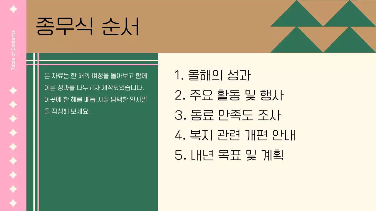 핑크색의 아기자기한 회사 연말 발표자료