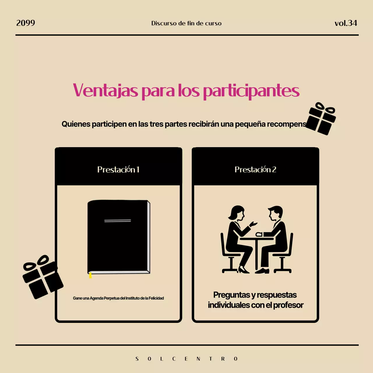 Promueva un moderno especial de Nochevieja en beige y rosa