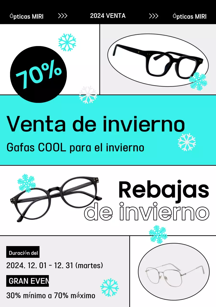 Anuncio de venta de gafas modernas Mint