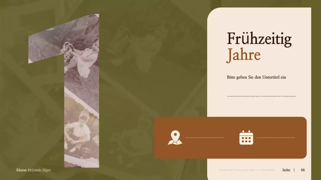 beige klassische Biographie für die Schulankündigung