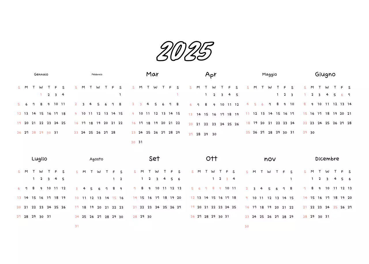 Calendario fotografico di Capodanno
