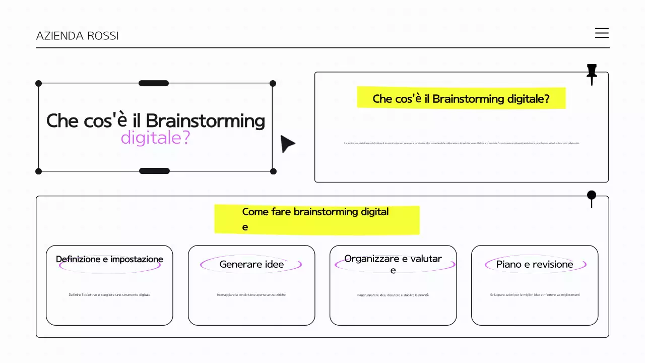 Presentazione infografica Brainstorming viola e bianco