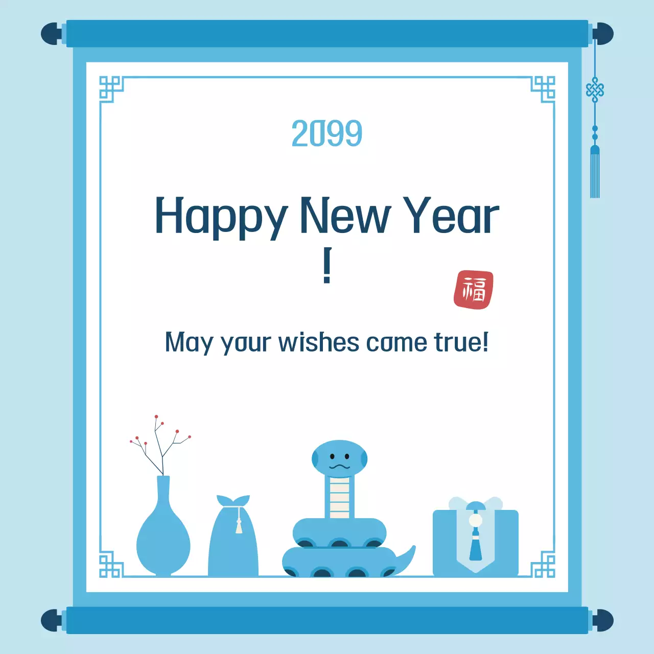 Undangan Tahun Baru Tradisional Biru Posting Media Sosial