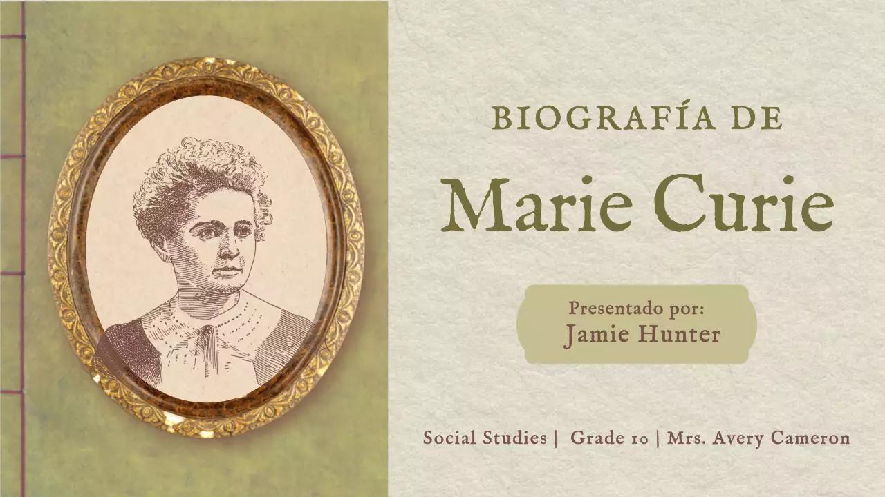 Clásica presentación vintage de la historia de Marie Curie