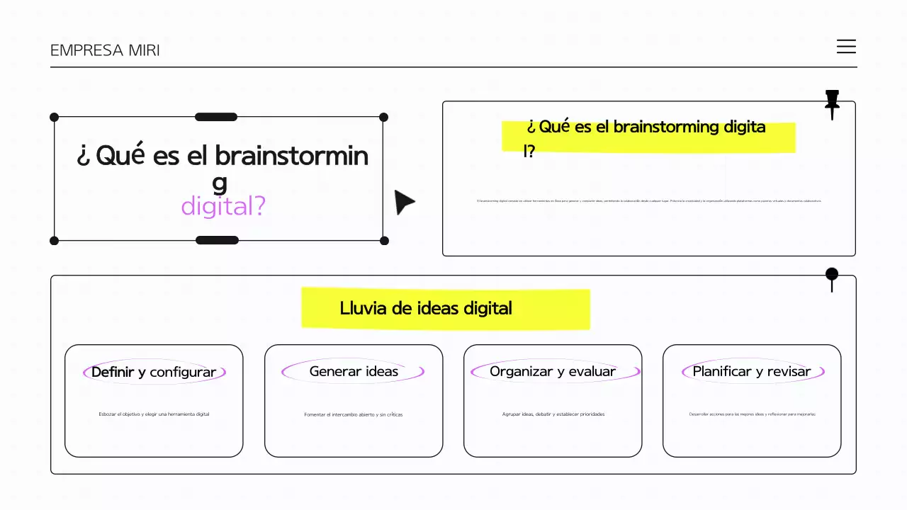 Púrpura y blanco Lluvia de ideas Presentación infográfica