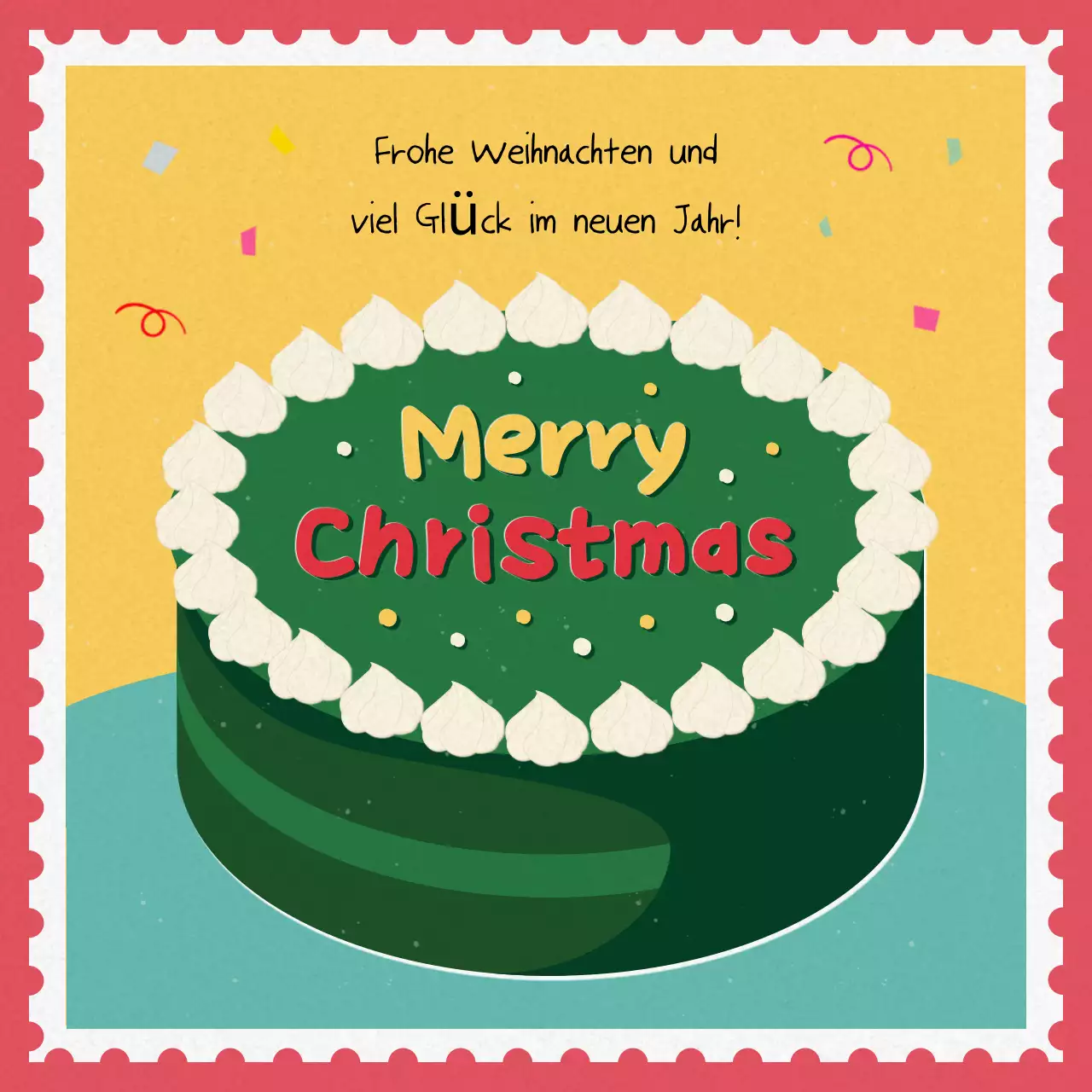 Rote Vintage-Weihnachtspostkarte