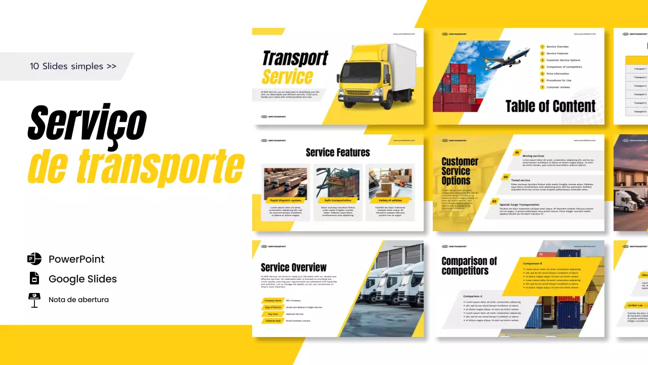 apresentação do transporte moderno amarelo