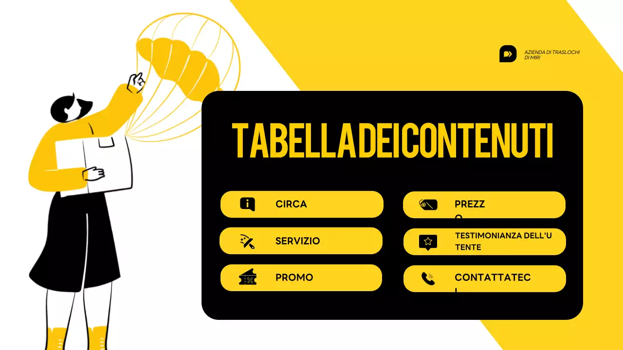 Presentazione del servizio di trasloco giallo e bianco