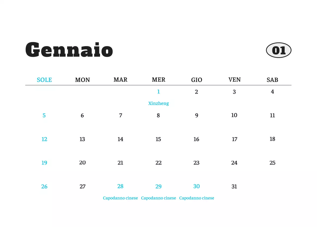 Calendario fotografico degli animali del balletto bianco e ordinato