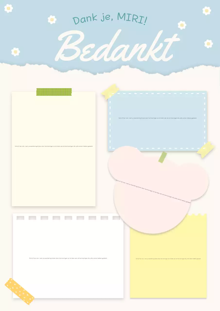 Schattig bedankpapier in lichtblauw