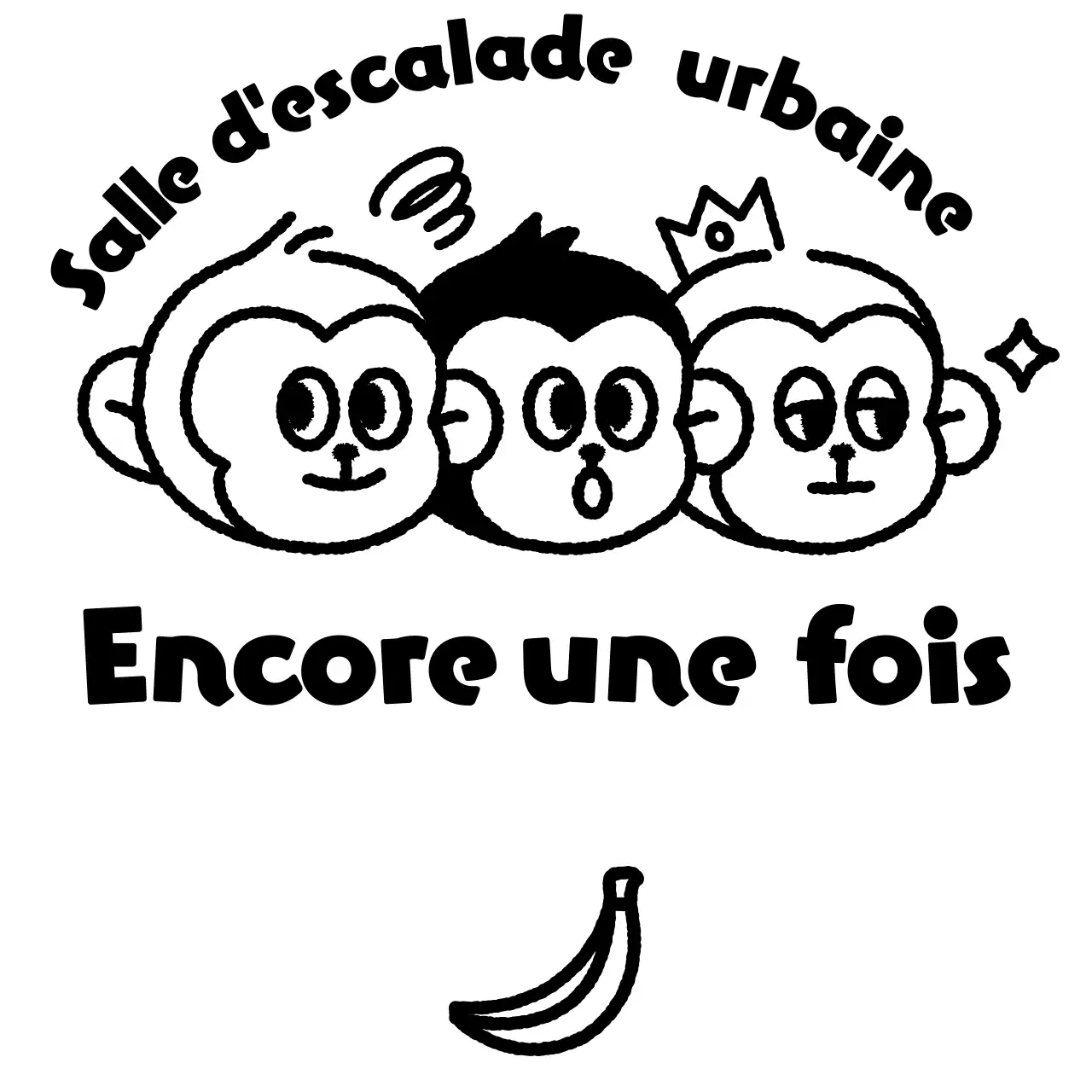 Logo sportif simple avec illustration de trois singes mignons