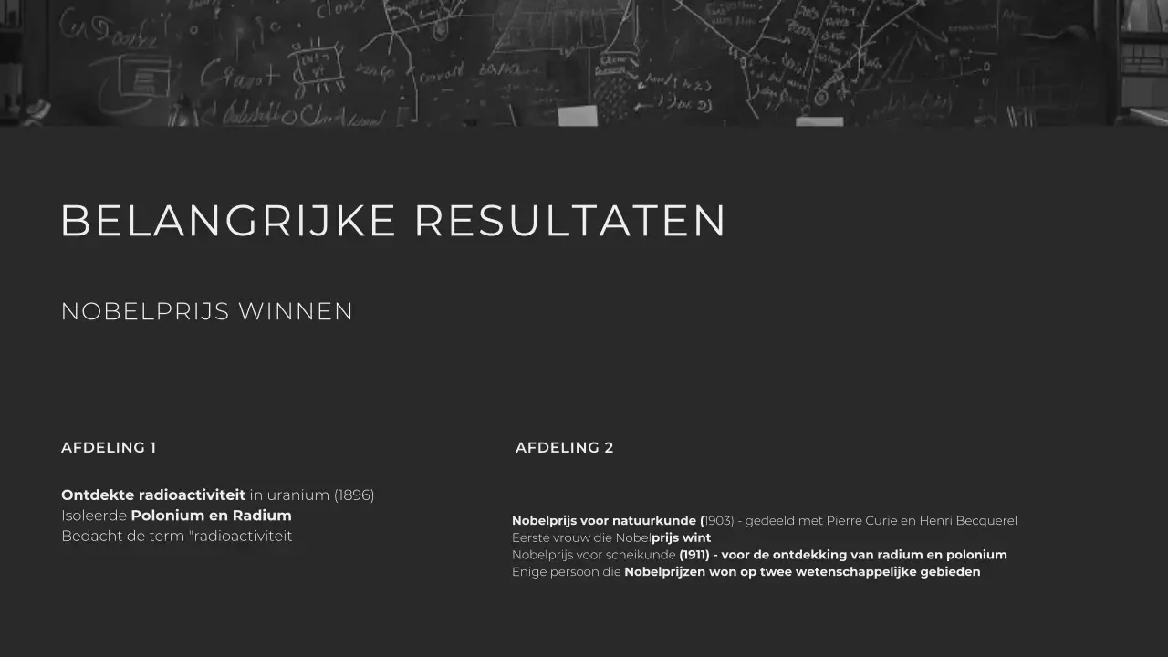 Moderne minimalist onderzoekt het leven van Marie Curie Presentatie