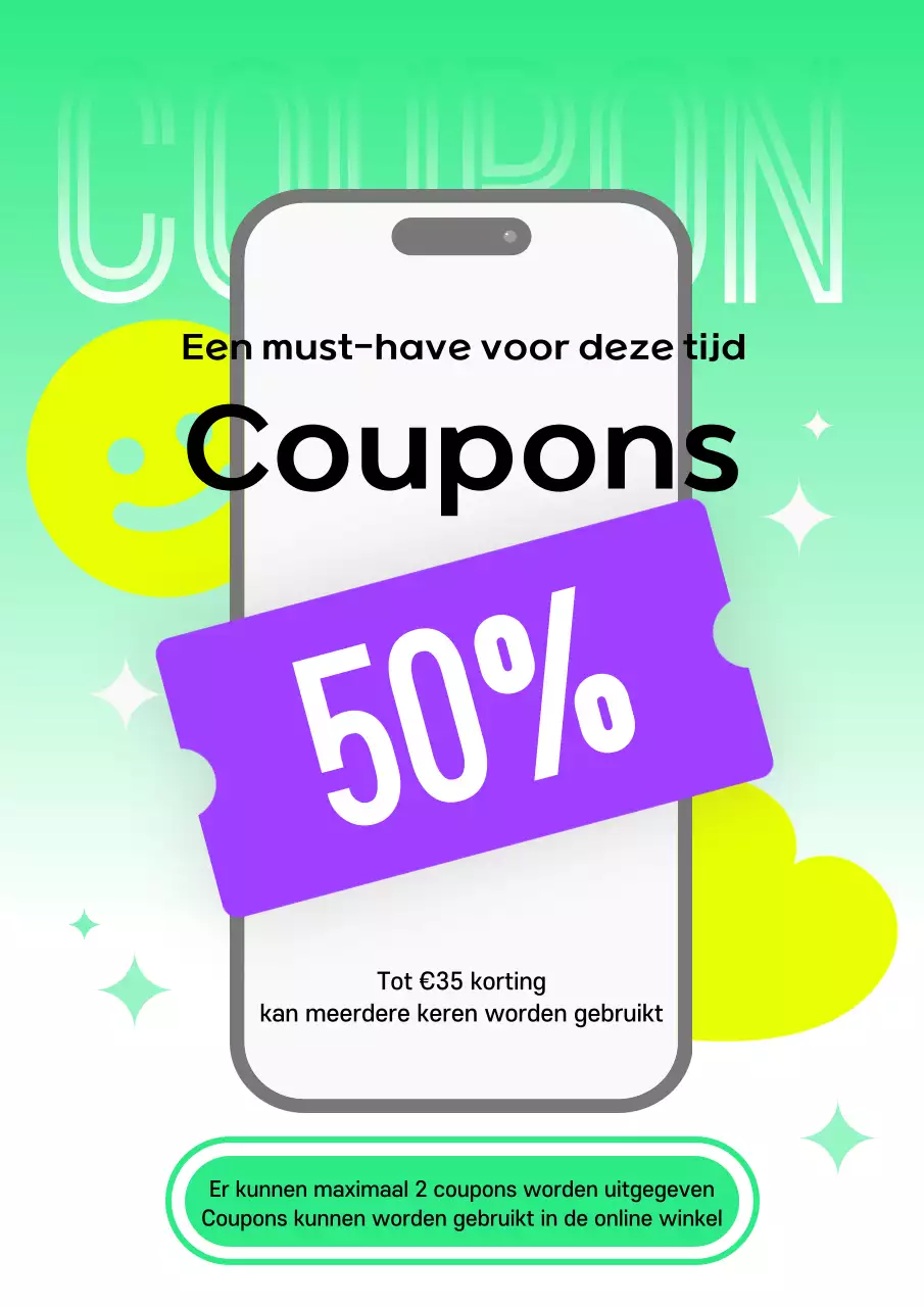 Promoot coupons in een gele en paarse stijl