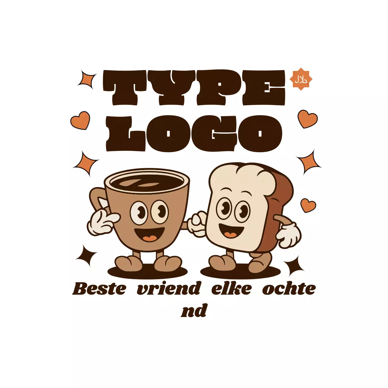 bruin retro ontbijt sticker