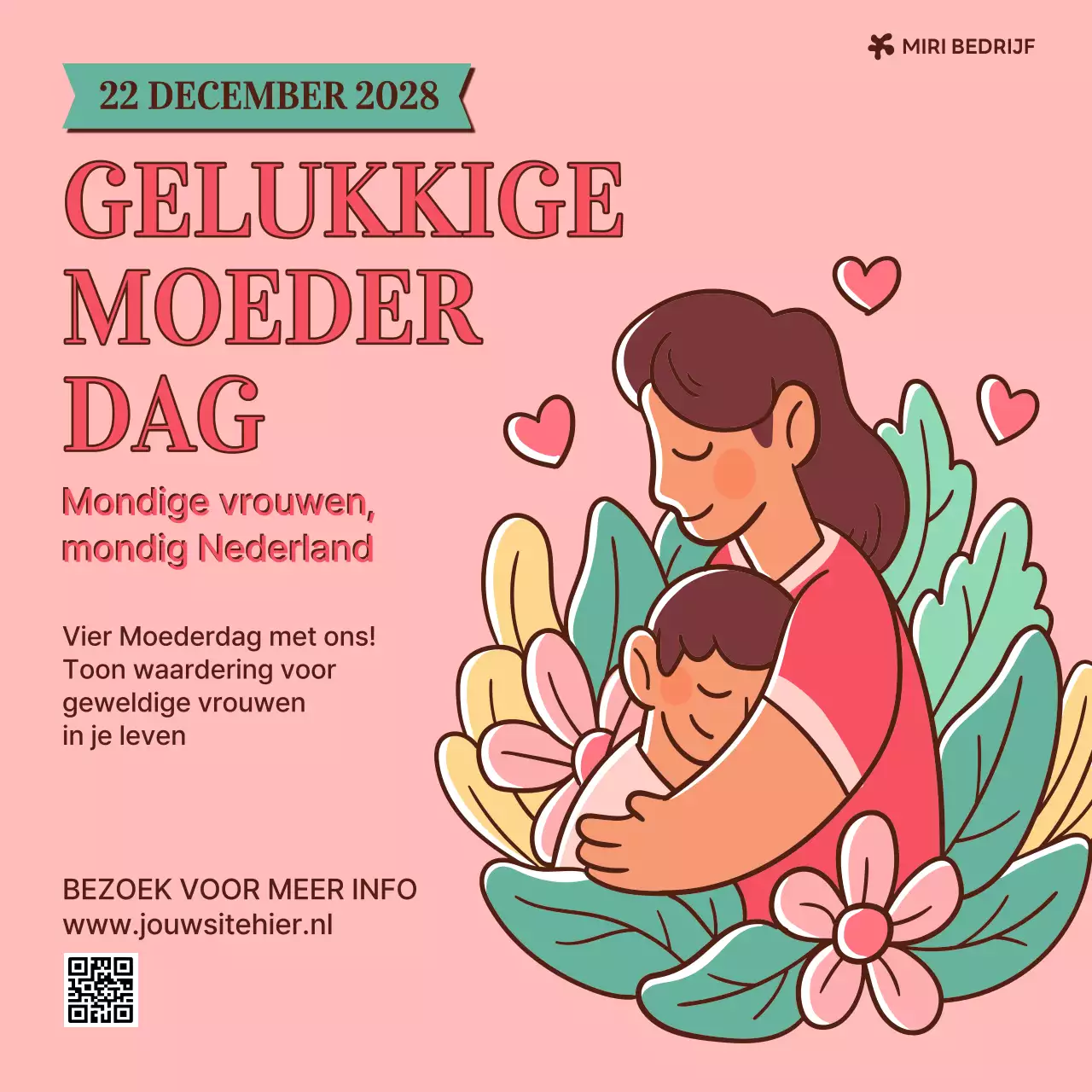 roze vintage Moederdagaankondiging