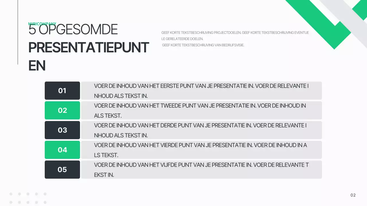 Een eenvoudig bedrijfsplan in wit en groen