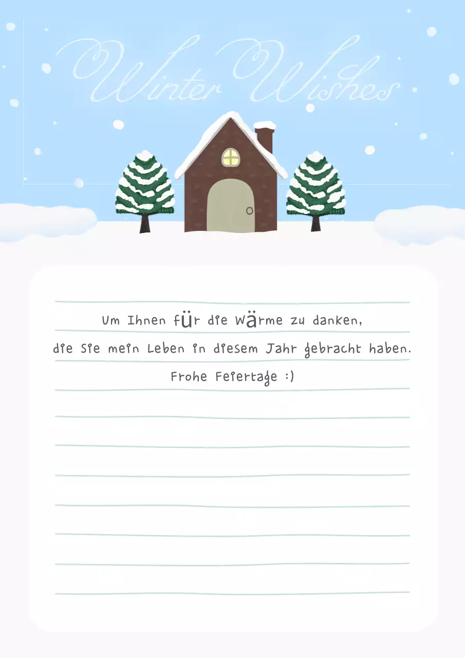 Hübsche Winterpostkarte in Hellblau