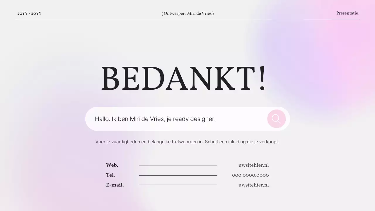 Een eenvoudige portfolio met kleurverloop in roze