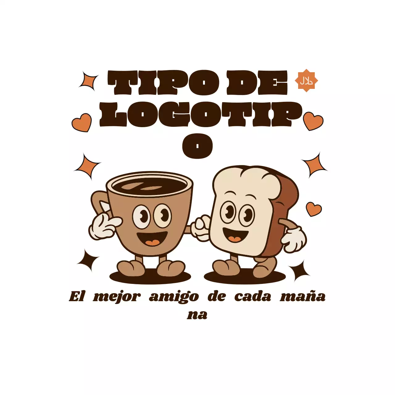 adhesivo marrón retro desayuno