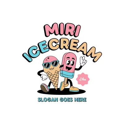 Pink Cartoon Ice Cream Advertisement Logo
