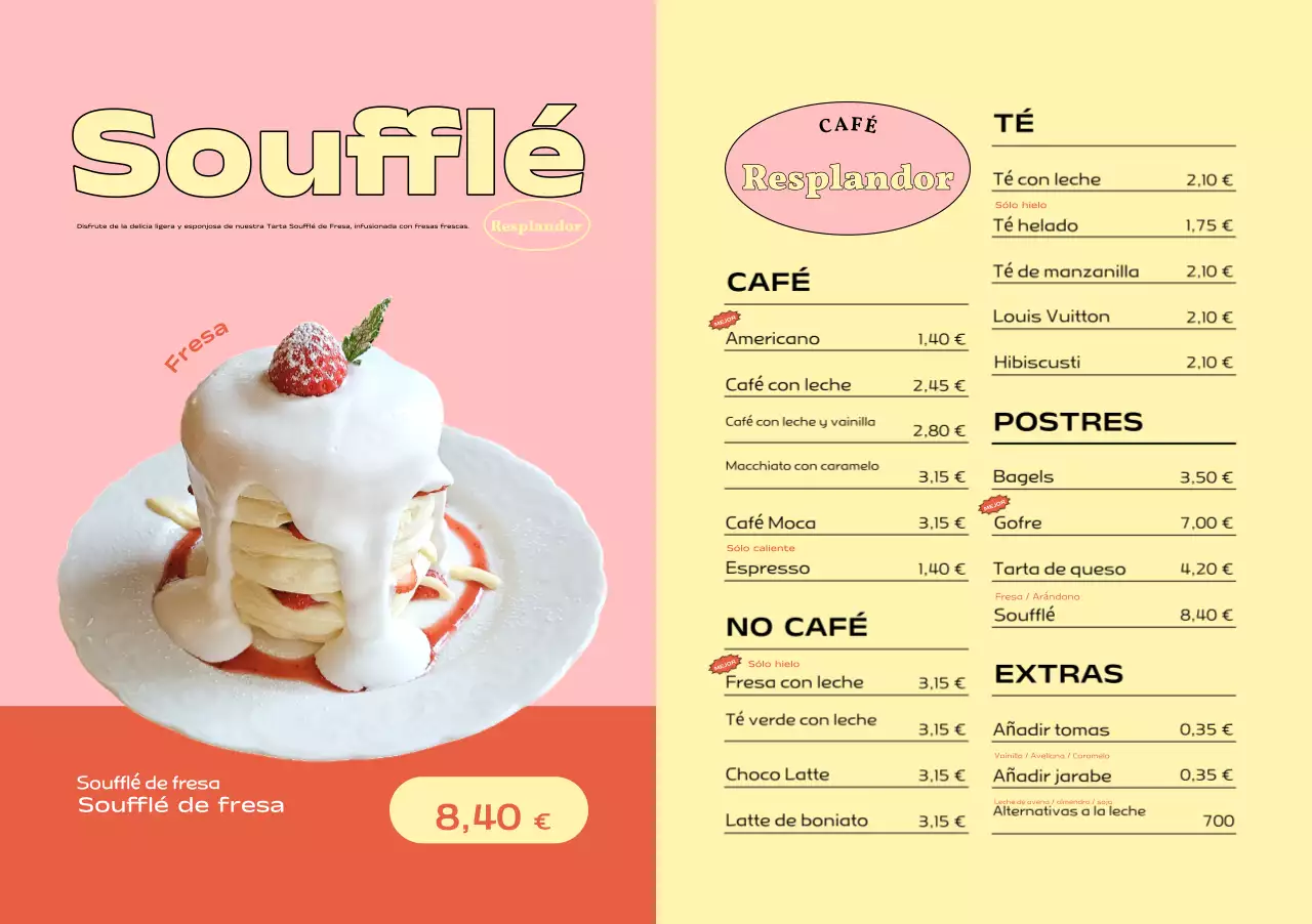 Carta de postres sencilla de color rosa