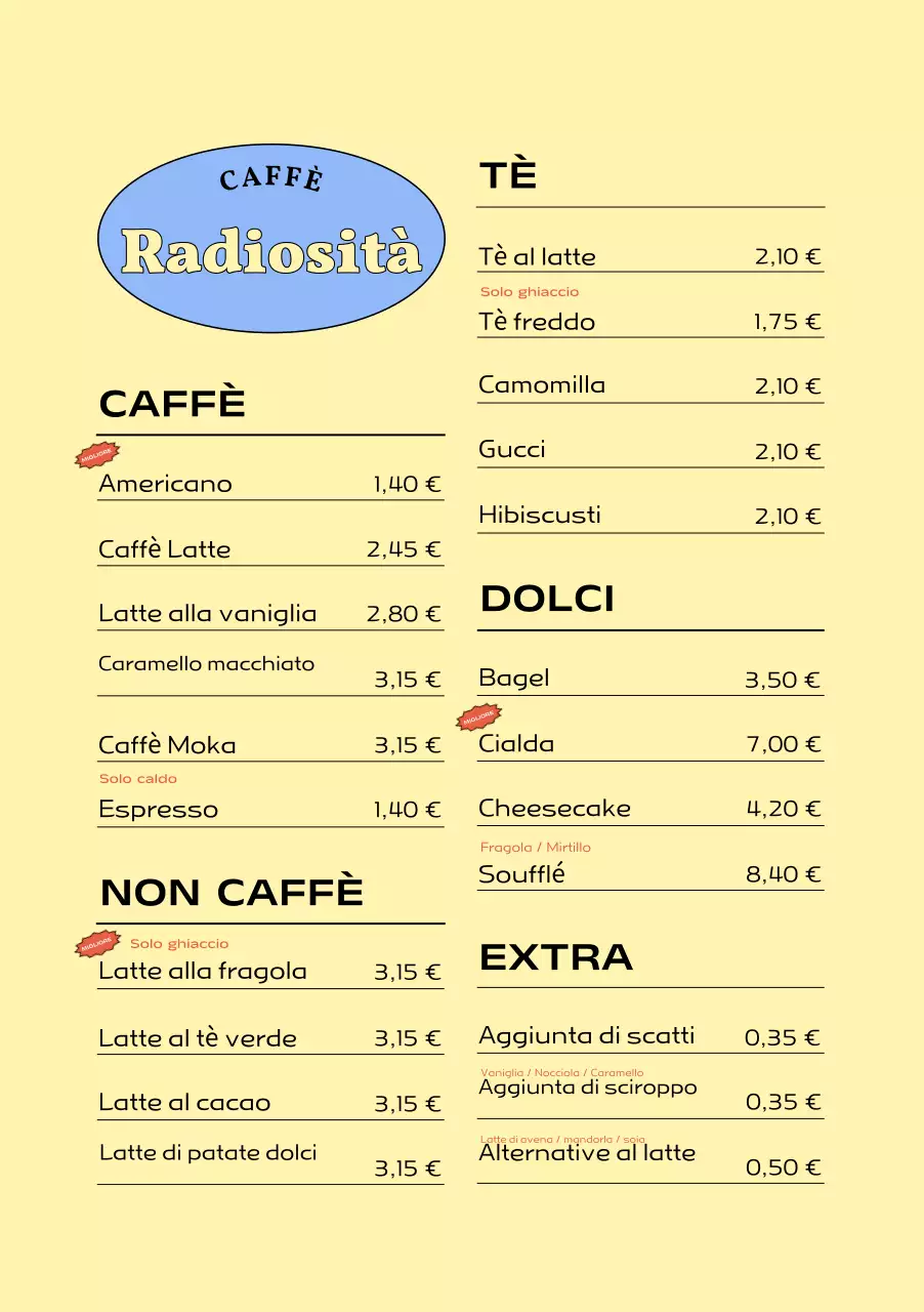 Inserzione di caffè moderno di colore azzurro