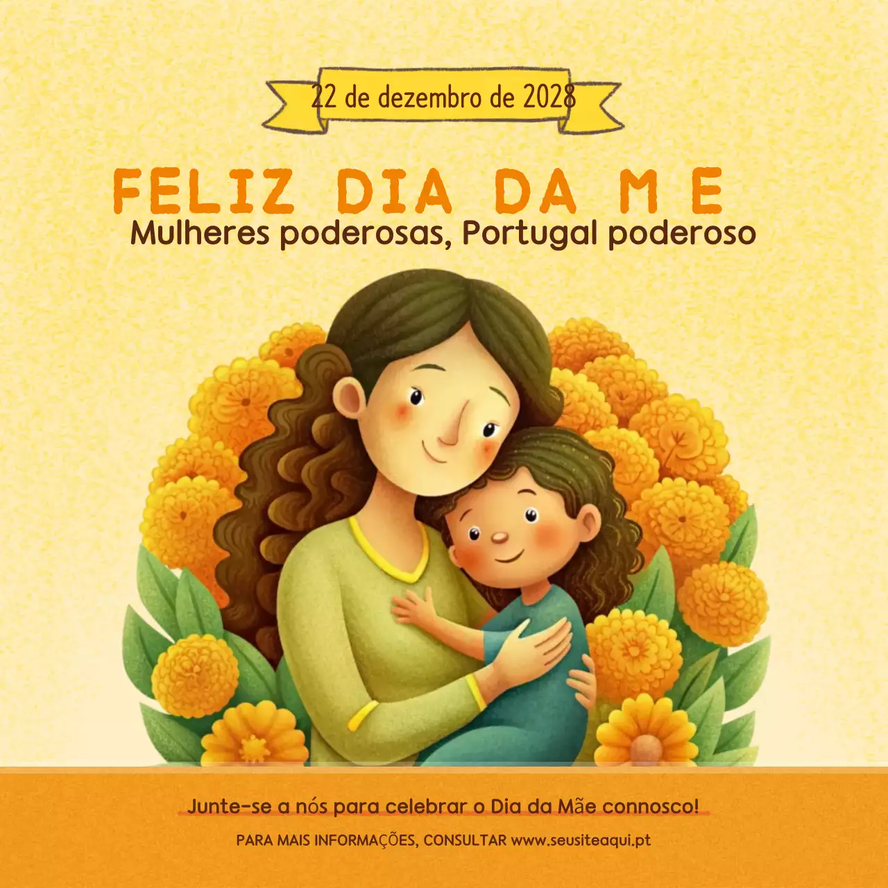 convite floral amarelo para o Dia da Mãe
