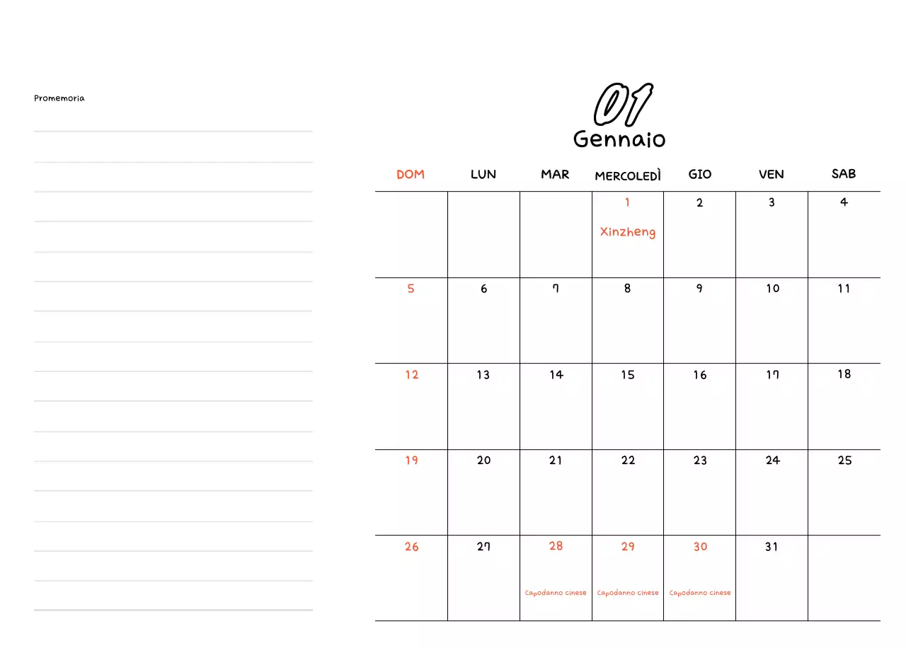 Agenda di Capodanno bianca e bella