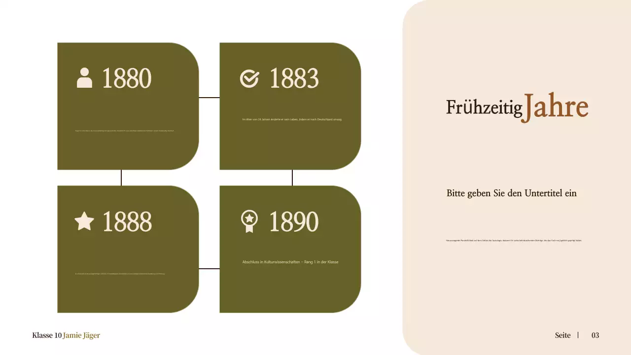 beige klassische Biographie für die Schulankündigung