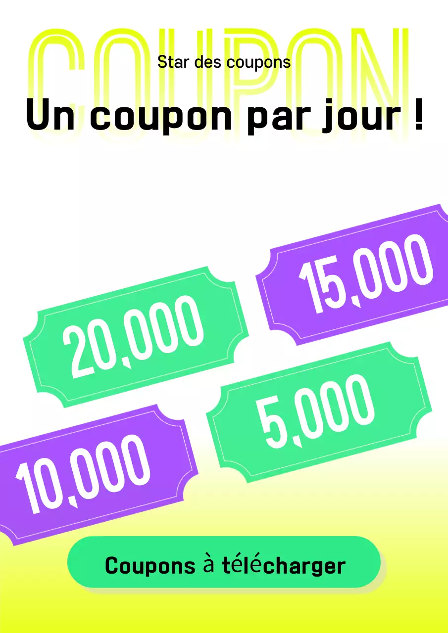 Promouvoir les coupons dans un style jaune et violet.