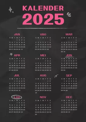 Kitscherige handgetekende kalender in hot pink en zwart