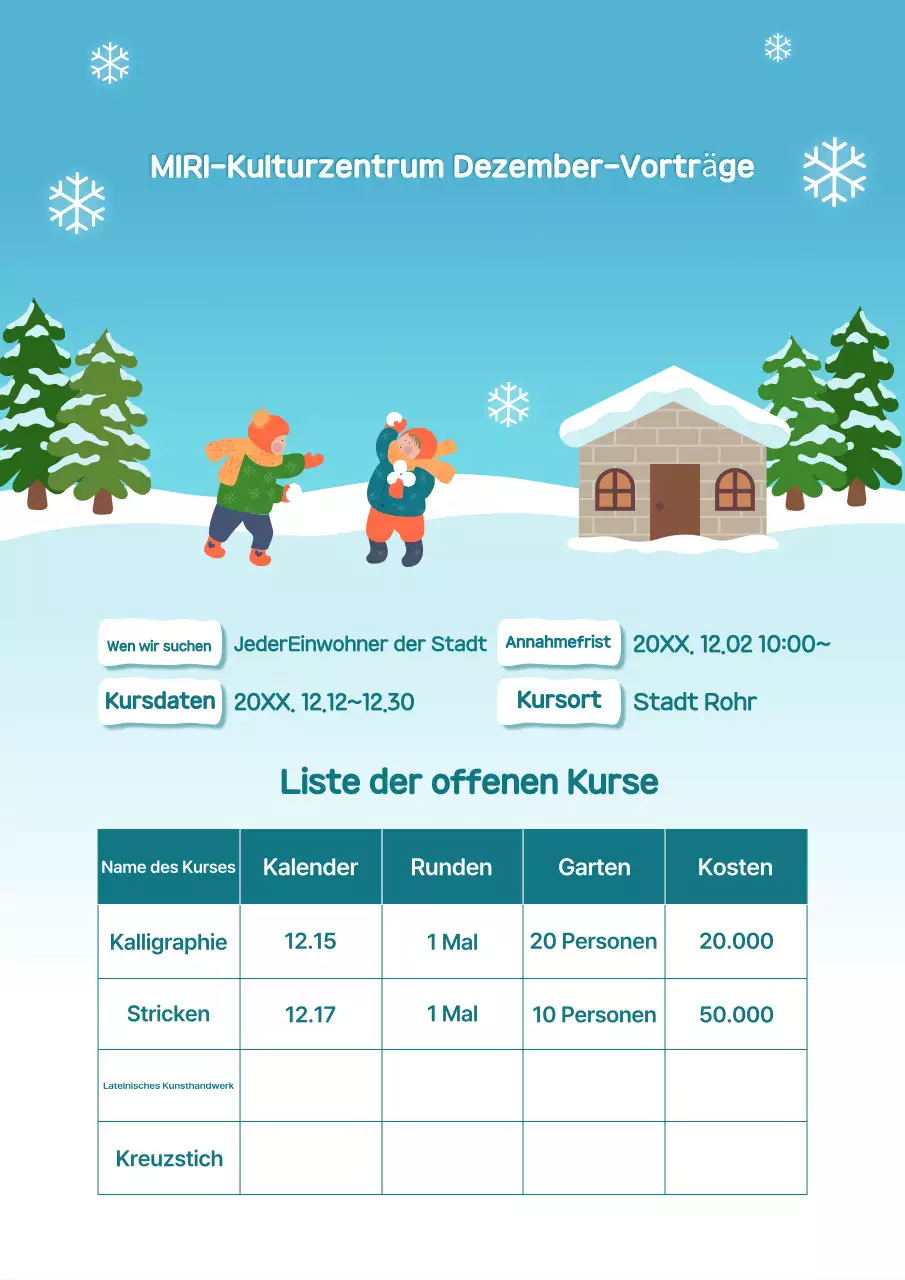 Hellblaues Kulturzentrum Vortrag Einstellungsausschreibung