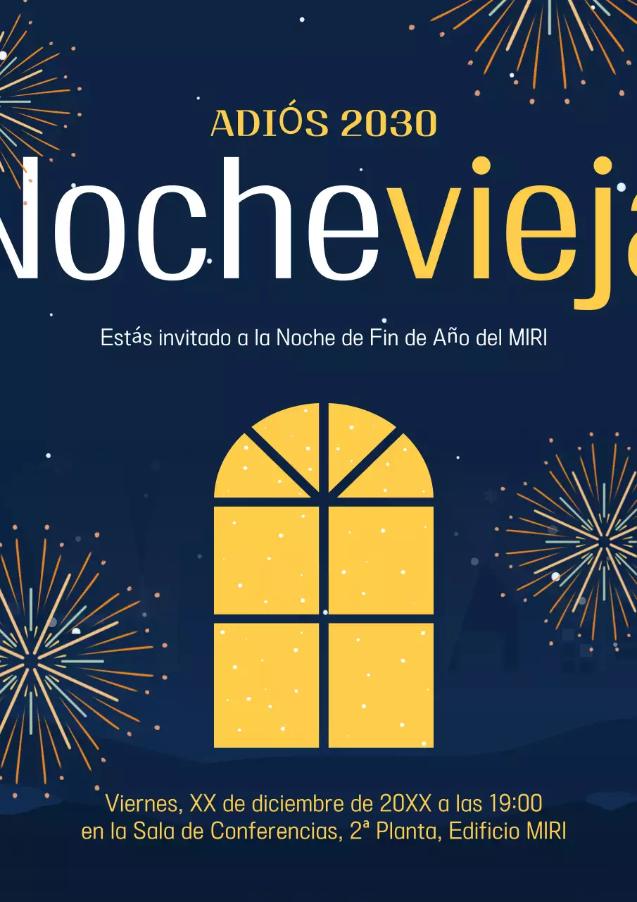 Promueva un sencillo evento de Nochevieja en azul marino y amarillo